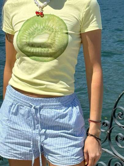 SHEIN 女士印花圆领短袖休闲百搭T恤