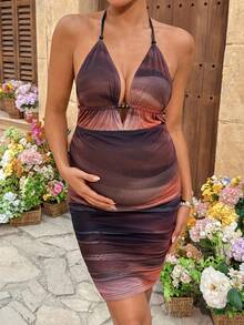 SHEIN 度假必备：扎染露背吊带性感孕妇连衣裙 - 彩色 - 查看 4