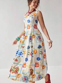 Soleia Women's Casual Fruit Print Sleeveless Mid-Length Dress, Suitable For Vacation Vacation Outfits, Beach Dresses, Summer, Tropical Outfits, Cute And Fun - Multicolor - View 3