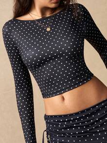 VARSIVA 女士波点露背圆领长袖T恤，时尚百搭，适合日常、户外和运动穿着。 - 黑色 - 查看 9