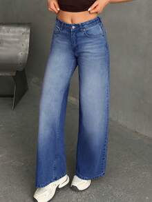 EURMUSE Jeans a vita media e gamba ampia da donna - Blu lavato scuro - Visualizzare 4