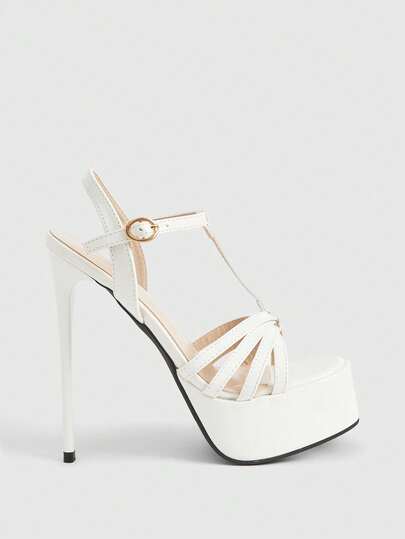 CUCCOO LuxiPop Sandalias de tacón alto con punta puntiaguda y suela gruesa, diseño de tira en T cruzada, elegantes y sexys para mujer. Tacones de plataforma impermeables y de moda para discoteca y pasarela.