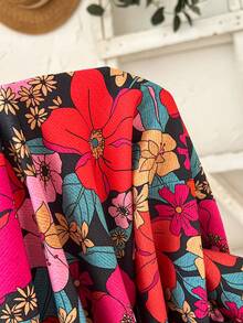 Rusticease Plus Size Women Floral Print Round Neck Ruffle Sleeve Loose Blouse For Summer/Flower/ Vacation Summer Top Summer Summer Spring Spring Women Spring Country Style For Women - Multicolor - View 9