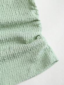 Sweetra Women Sage Green Elegant Fall Winter Date T-Shirt,Textured Lace Trim Tie Bow Design Flare Sleeve Elastic Tight Fitted Top For Party,Commute,,Travel - Mint Green - View 5