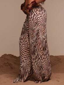 Musera Resort Chiffon Printed Wide Leg Flowy Drawstring Beach Trousers Cover Up Swim Vacation Holiday Summer Travel Beachwear Terra Sol Spring - Multicolor - View 3