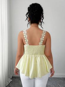 Elenzga Plus Size Women's Elegant Butterfly Decor A-Line Camisole, Spring/Summer - Pale Yellow - View 2