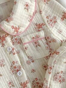 Loomiva 女婴碎花印花翻领长袖开衫和松紧腰裤两件套 - 粉色 - 查看 5