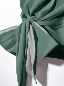 EMERY ROSE 大码女式纯色轻薄蝙蝠袖侧打结纯色蓝绿色上衣搭配花枝叶图案长裤两件套，适合新娘母亲穿着，优雅女士派对活动服装，设计师款女式上衣和衬衫，女士春季服装，夏季女式上衣 - 彩色 - 查看 5