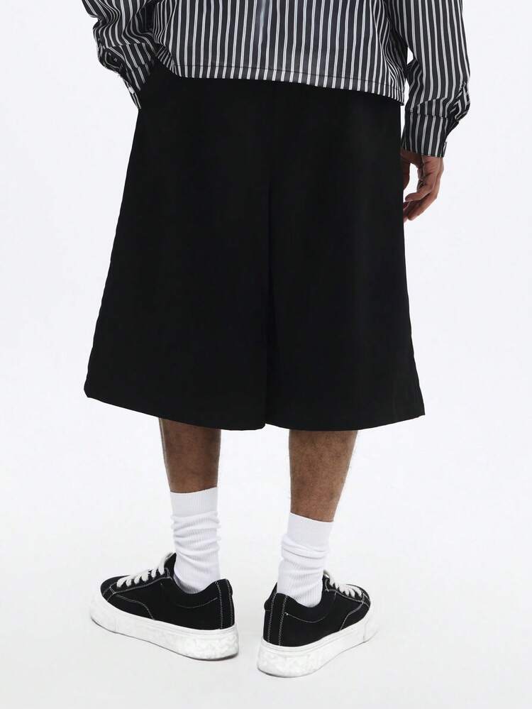 SUMWON Wide Leg Tailored Pull On Jorts Knee Length Baggy Denim Shorts With Elastic Waistband For Casual Summer Style