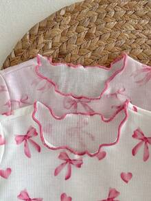 Loomiva 4pcs Newborn Baby Girl Butterfly Pattern Knit Soft Crew Neck Long Sleeve Top And Elastic Waist Pants Set - Multicolor - View 4