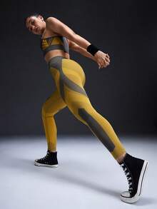 Powerista Quần legging định hình dáng người cạp cao phối màu dành cho nữ - Xám - Xem 1