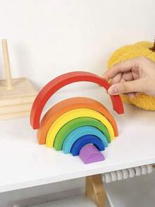 木制小彩虹积木，DIY组装堆叠，启蒙早教，益智木制玩具 - 彩色 - 查看 4