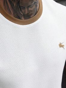 Manfinity CasualCool Men's Contrast Color Embroidered Logo Pullover T-Shirt, Suitable For Home, Outing And Gatherings - White - View 5
