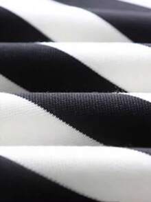 New Arrival Best-Selling Women's Regular Crew Neck Striped Sweatshirt - Black and White - View 4