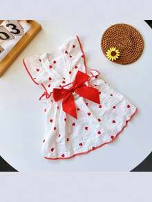 Valentine's Day 1pc Heart Print Pet Dress - Red - View 1