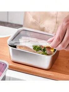 3pcs 10in Covered Stainless Steel Baking Tray, Food Storage Set - Square, Manually Covered, Hand Washed - Suitable For Meal Preparation And Outdoor Picnics - متعدد الألوان - مشاهدة 8