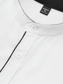 Manfinity Mode Men's White Stand Collar Short Sleeve Single-Breasted Casual Business Shirt - White - View 3