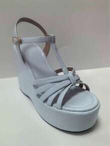 Sugerpunk 女士厚底凉鞋，露趾坡跟厚底凉鞋，时尚鞋履 - 淺藍色 - 查看 13