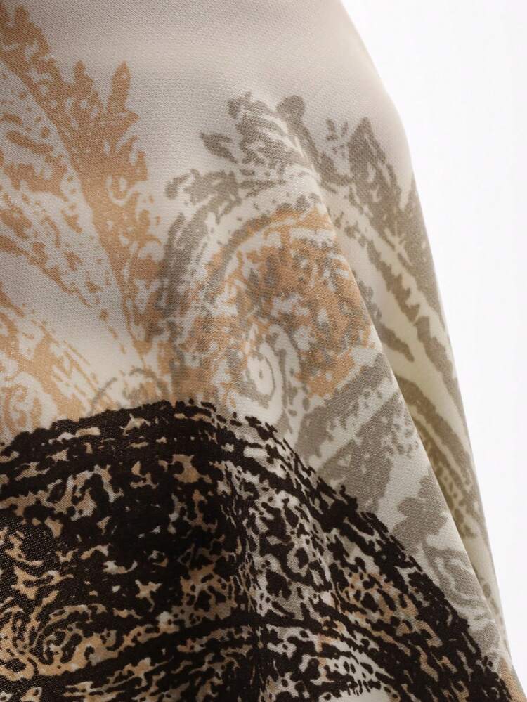 Elegant French Cashew Flower Asymmetric Flare Sleeve Dress For Women Sundress Boho
