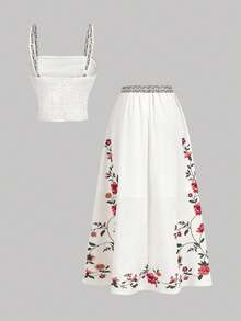 SHEIN MOD Vintage 70s Folk Print Vest Two Pieces Set – Western Wear, Bohemian Style; Perfect For Vacation, Date, Picnic, Party, Prom, Festival, And Birthday - Multicolor - View 2