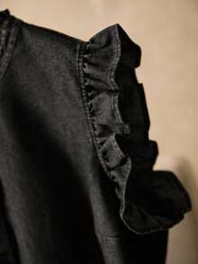 Elaquor 大码女式单排扣休闲百搭日常水洗衬衫，春季女装，优雅情人节春季女装 - 黑色 - 查看 6