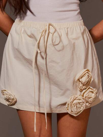 Athîral Women's Casual 3D Floral White Reversible Short Skirt, Spring/Summer