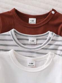 Newborn Simple Fashion Long Sleeve Jumpsuit Loungewear Set - Multicolor - View 4