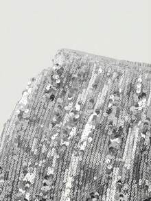 SHEIN MOD 女士纯色亮片时尚短裤 - 銀色 - 查看 4