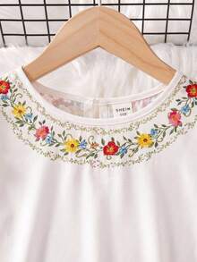 SHEIN Tween Girl Faux Collar Cap Sleeve Printed Dress - White - View 5