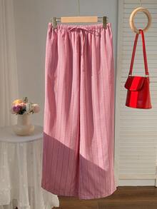 Comfortcana Women's Summer Vacation Pink Striped Drawstring Waist Pants - Red - View 6