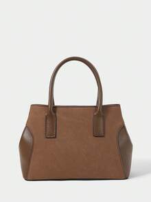 SHECARRY Women's Fashion Splicing Material Handbag, Suitable For Daily Commuting And Shopping - Brown - View 3