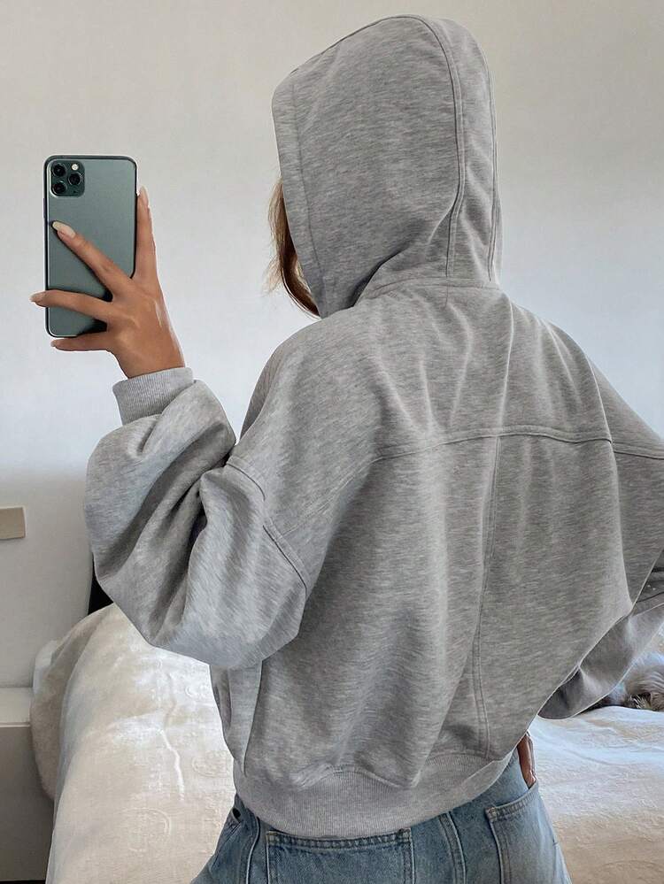 Women's Solid Color Loose Short Hooded Zipper Front Casual Sports Street Sweatshirt, Autumn/Winter Y2k Hoodies