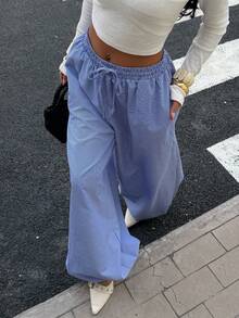 Siren Gaze Women's Blue & White Striped Casual Harem Pants, Lantern Pants, Striped Trousers Stripe Pants Wide Pants Oversized Pants Pleated Pants Baggy Pants - Blue and White - View 5