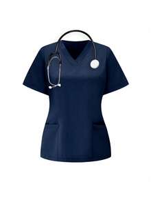 TaskEZ Scrubs Set: V-Neck Short Sleeve Top & Pants Scrub Uniform For Healthcare Workers - Deep Blue - View 5