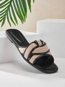 SHUZIA Women's Minimalist Casual Comfy Crisscross Flat Sandals - Black - View 5