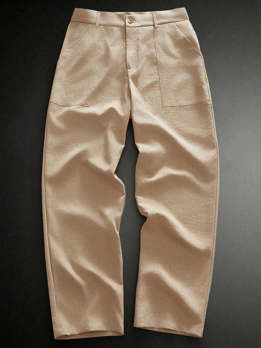 HIMLAND Men's Casual Pocketed Button Closure Versatile Commute Pants