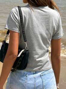 INAWLY Women's Letter & Sea Turtle Graphic Round Neck Short Sleeve T-Shirt - Light Grey - View 2