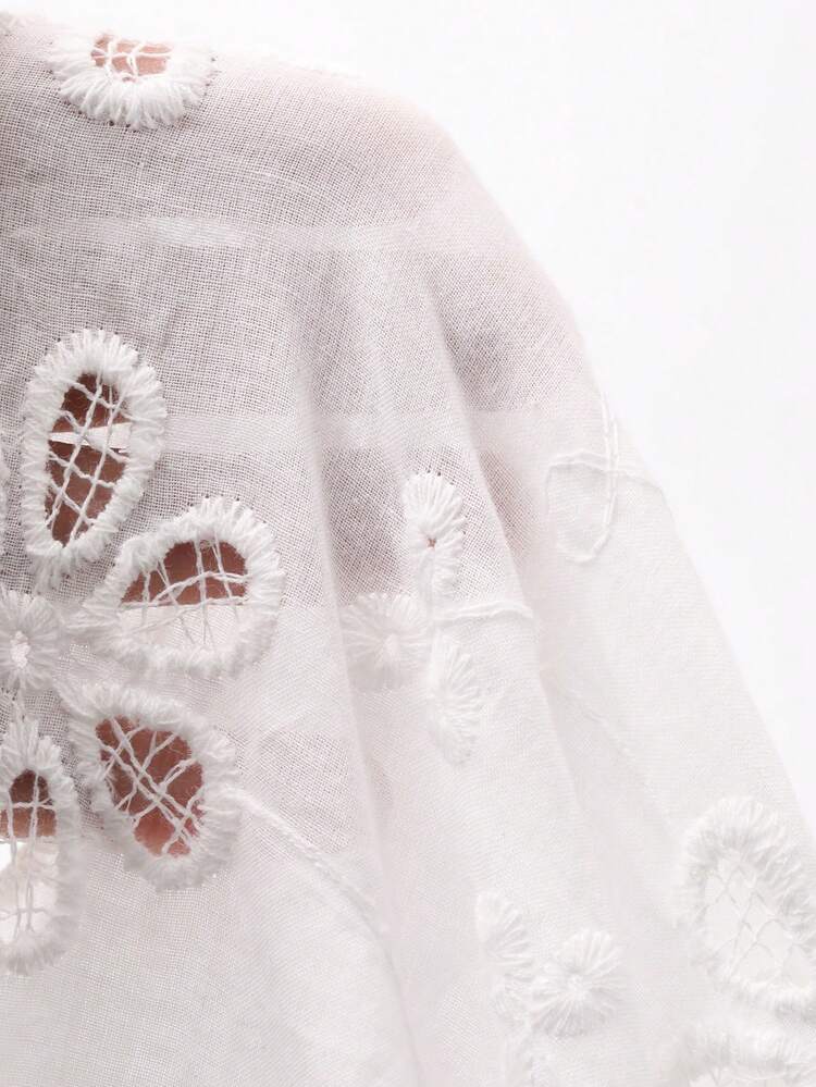 French Intricate Lace Embroidery V-Neck A-Line Dress With Flared Dress Sundress