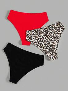 SHEIN Swim Curve 2025 Plus Size Women 3pcs/Set Assorted Floral Print Swimwear Bottom - Red - View 2