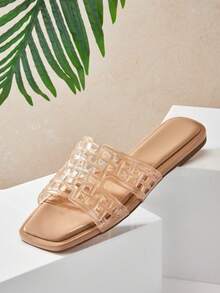 SHUZIA Women's Casual Comfortable Cut-Out Jelly Flat Sandals - Beige - View 7