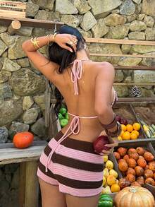 Aloruh Y2K 小码女士优雅度假沙滩针织两件套 - 彩色 - 查看 3