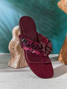 SHUZIA Women's Casual Comfortable Thong Style Waverly Shell Flat Sandals - Red Violet - View 4