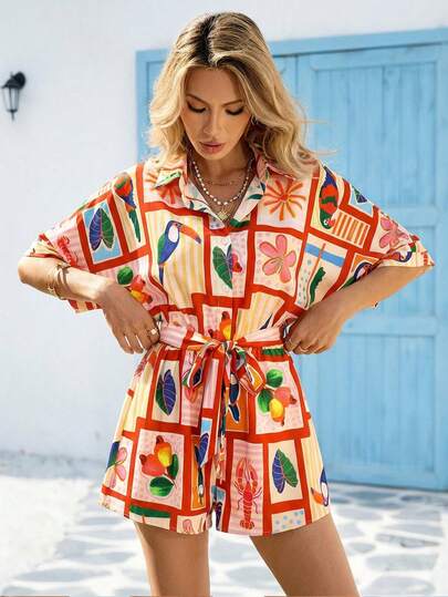 Vivid Eden Blommig jumpsuit med fladdermusärm för kvinnor