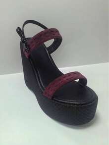 Sugerpunk Women's Thick Sole Sandals, Open Toe Platform Wedge Heels, Fashion Shoes - Burgundy - View 15