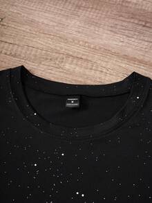 Manfinity Joysei 男士短袖字母印花圆领T恤，带金箔印花，夏季 - 黑色 - 查看 3