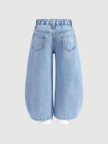 Young Boy Spring Summer Distressed Stylish Flame & Letter Print Loose Fit Blue Denim Baggy Jeans,Suitable For Boys Playful Style,Comfortable For Boys Daily Wear And Outings Spring Summer Baggy Jeans,Carnival Boys Look 2026,Boys Party Clothes,Summer Vacation Outfits,Graphic Jeans Boys - Light Wash - View 2