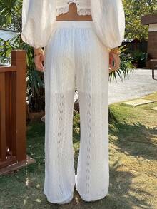 DAZY White Hollow-Out High Waist Vacation Beach Pants For Women - White - View 2