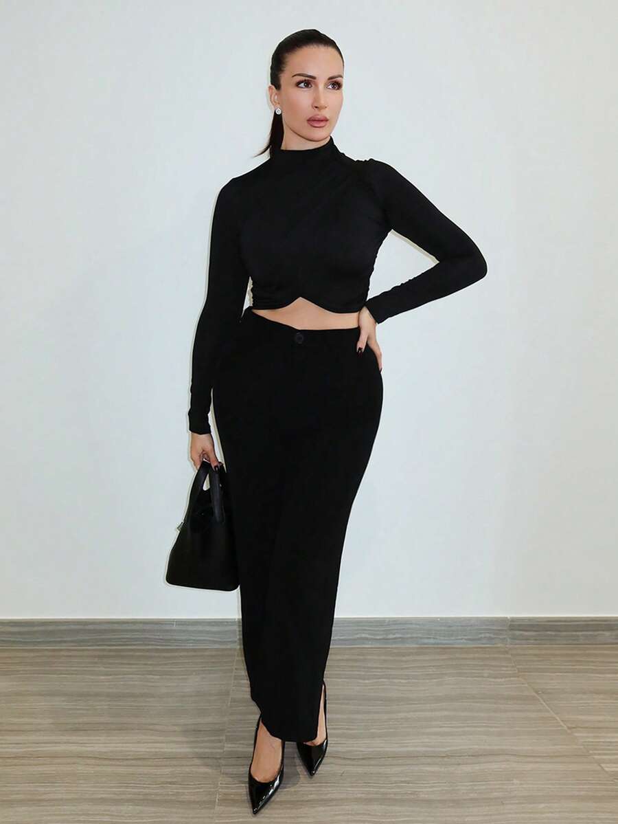 MDEdit High Waist Black Comfy Straight Leg Pants - Black - View 1