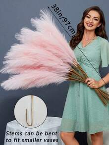 Artificial Plant Simulation Reed Grass, Measuring 97 Centimeters In Length; Pink Simulated Reed Grass, Decorated With Real Reed Flowers; Large Artificial Reed Branches. Suitable For Use In Floor-Standing Vases, As Vase Filler, Or As A Decorative Element In A Bohemian-Style Home Decor. - Pink - View 8