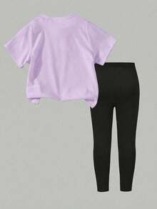 KPOP Girl Graphic Print Short Sleeve T-Shirt And Leggings Casual Outfit - Multicolor - View 4